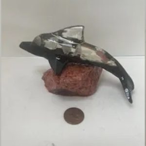Semi-Precious Stone Dolphin With Base - Large